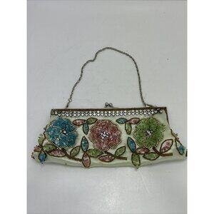 Vintage LAPIS Stone Gem Cut Bead Beaded Evening Bag Clutch Purse W Chain AS IS